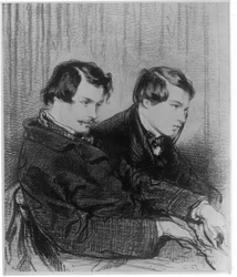 Edmond de Goncourt (1822-86) en Jules de Goncourt (1830-70) in een loge in het theater, 1853